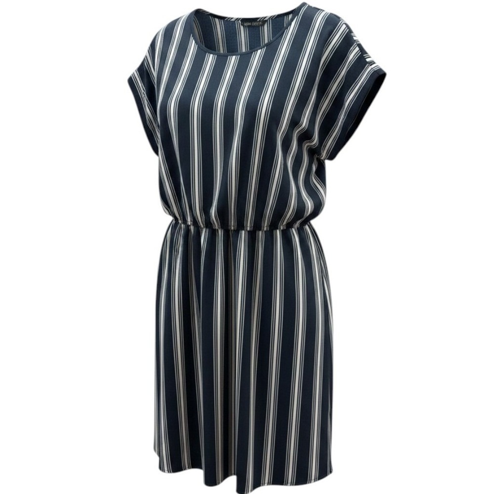 New Glory Navy White Striped Dress Womens 3X Short Sleeve Gold Button Nautical